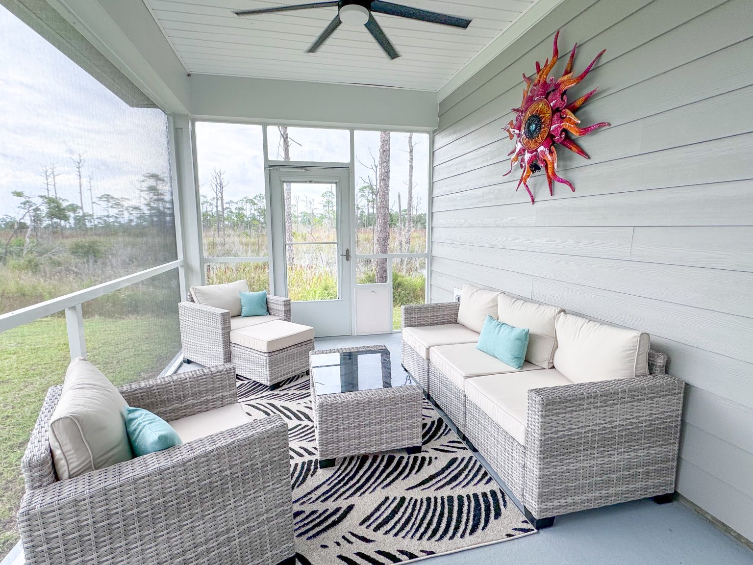 Screened porch with conservation views